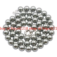 Lovely 8/10/12mm Silver Gray South Shell Pearl Beads Necklace 18''