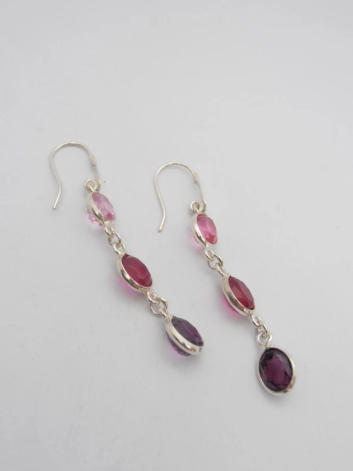 Orecchini in Argento 925 e Pietre sintetiche - imitazione rubino tormalina - Immagine 3 di 4