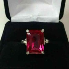 AAA 5.00 Ct Emerald Cut Ruby Wedding Engagement Ring 14K Solid White Gold