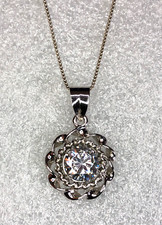 Sterling Silver CZ Simulated Diamond Necklace 2.5 Cts 9mm 18" 6g 925 5394