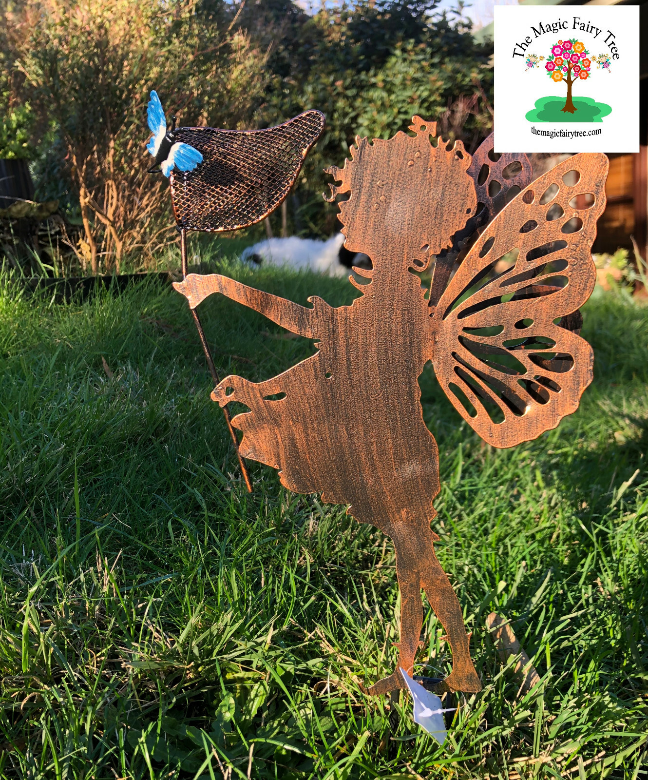 Metal fairy butterfly catcher stake - garden decor rustic art