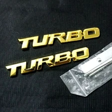 Golden Chrome TURBO Metal Grille Emblem + Badge Decal Sticker AWD Edition 3D Car