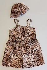 Janie & Jack Paradise Found Leopard Print Peplum Romper Girls Size 5 & Head Wrap