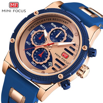 MINI FOCUS Men Watch Silicone Strap Big Case Boys Sport Watch Shockproof Watch