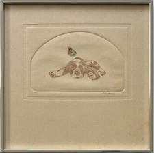 Juan Ricardo - limited, signed intaglio etching "Dog with Butterfly"