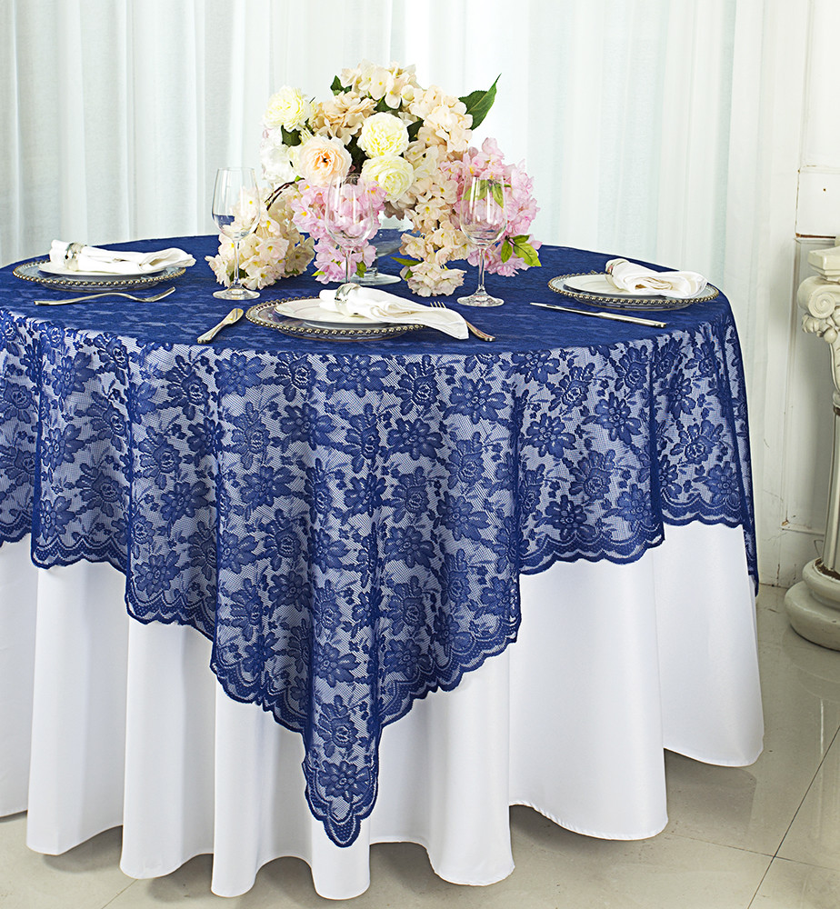 Lace Overlay Linens For Weddings Rosette Satin Table Overlay 72"x72"