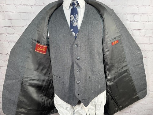 ARNIE Mens Gray HERRINGBONE Wool Blend 2 Piece VEST Combo PAIR 42R Jacket - Picture 7 of 14