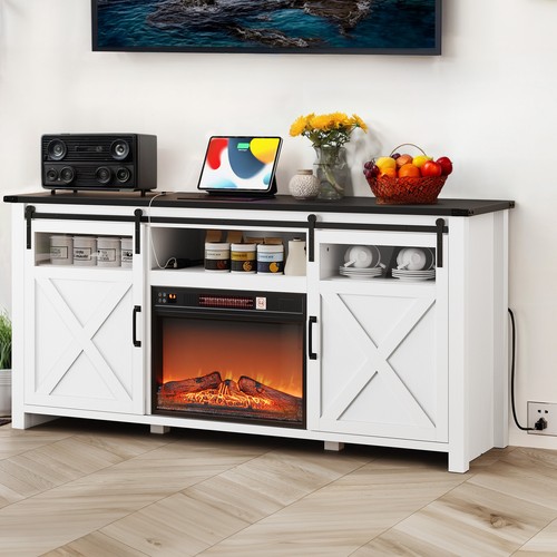 TV Stand Console for 75" TVs With Power Outlet Open Shelves Entertainment Center - Picture 12 of 12