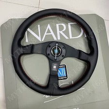 Nardi Steering Wheel Flat Style Real Leather 14inch Auto Racing Drifting Steerin