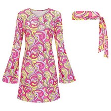 Women 60s 70s Hippy Flower Fancy Dress Ladies Hippie CostumE Flares Adult Outfit