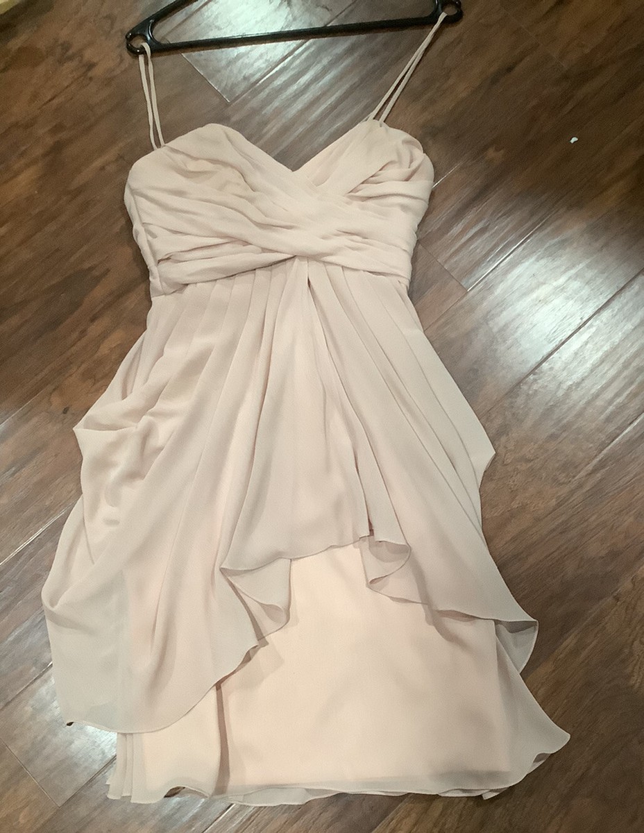 Watters & Watters Short Bridesmaid Crinkle Chiffon Light Blush color Dress 2