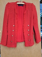 Zara Red Boucle Fantasy Jacket Line Gold Buttons Xs 8