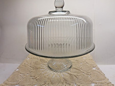 Anchor Hocking 11" Cake Stand, Ribbed Glass Dome  Pedestal w/Frosted Plate