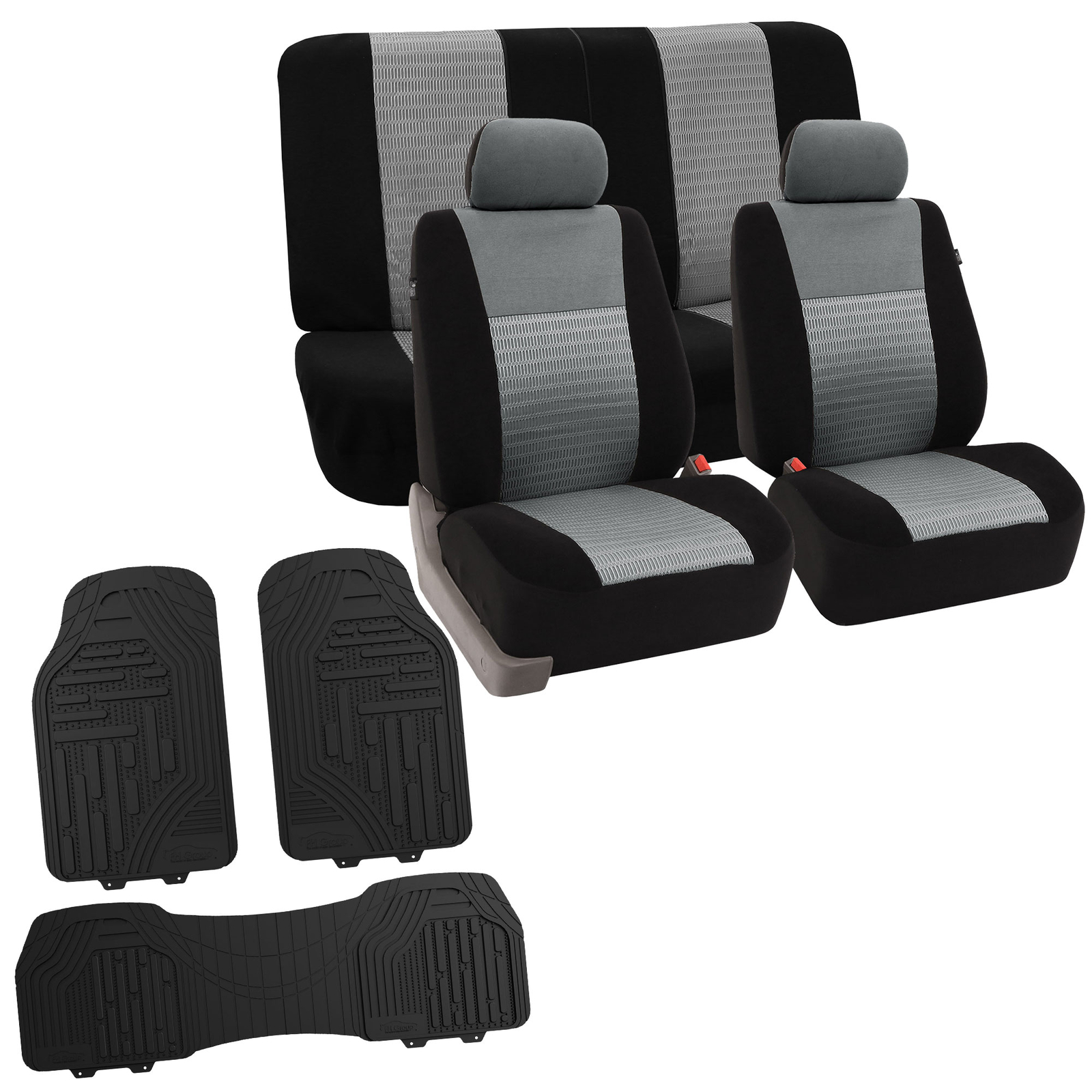 Full Interior Set Gray Seat Covers Auto Car with Black  Floor Mats