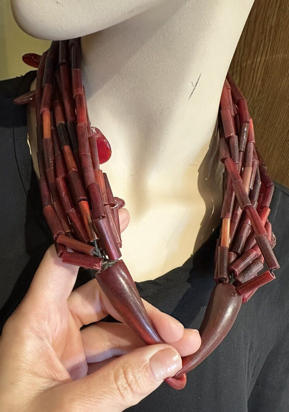 Chunky Exquisite Red Cherry Multi Strand Plastic … - image 5