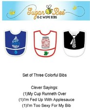 Set of 3 Bibs Sugar Bee E-Z Wipe Baby Bibs with Clever Sayings Colorful New