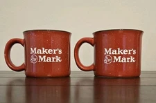 Set of 2 Maker's Mark Ceramic Coffee Mugs Red  