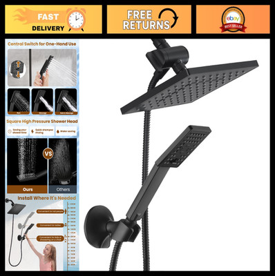 High Pressure Rain Shower Head Combo with Handheld Spray, Matte Black, 60'' Hose