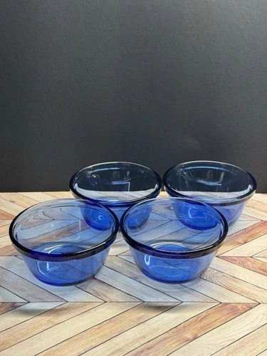 Anchor Hocking Cobalt Blue Glass Custard Cups Set of 4 Ramekins 4" Diameter