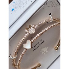 DISNEY Minnie Mouse Heart LOVE is Bowtiful Rose Gold Crystal Cuff Bracelet New