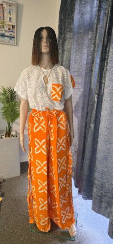 Lace Net Top With Wide Leg Ankara Trousers, Designs For Elegant Ladies In S,m,L - Picture 5 of 16