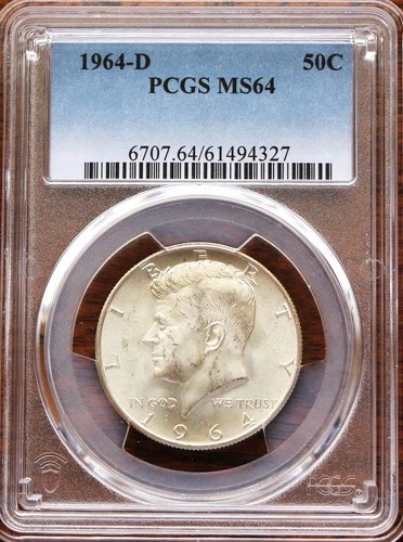 1964-D KENNEDY HALF DOLLAR PCGS MS64 90% SILVER