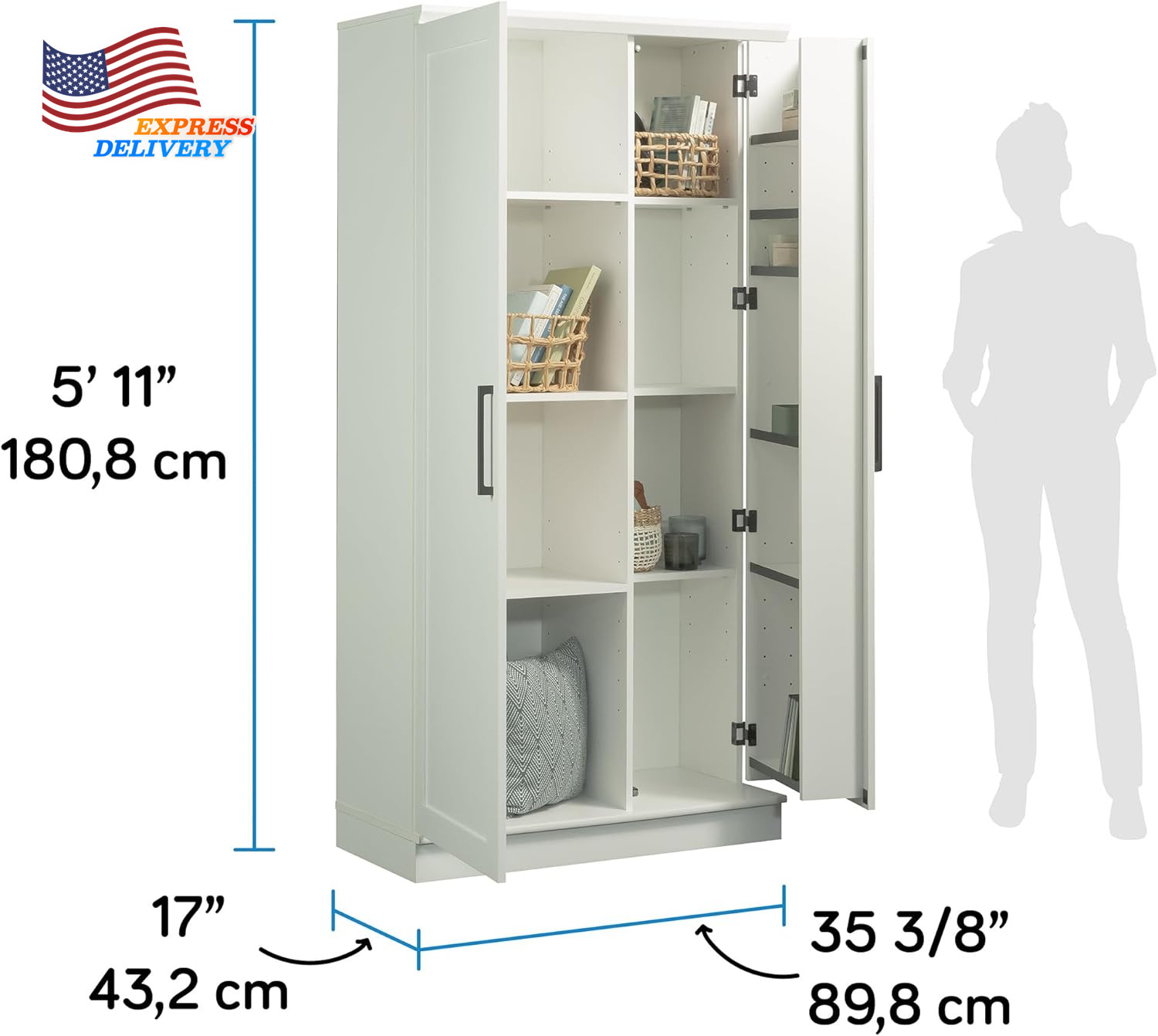 Kitchen Storage Pantry Cabinet with Swing Door Storage and Adjustable Shelves US