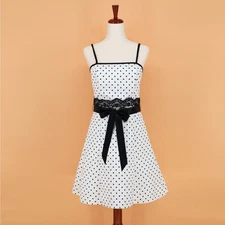 Vintage Jessica McClintock Gunne Sax White Polka Dot Cocktail Dress Size 9/10
