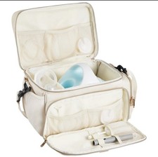 Breast Pump Bag With Waterproof Mat Portable Carrying Case Beige