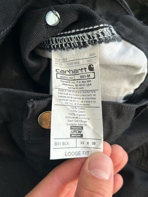Size 33x30- Carhartt Double Knee Black Made In USA Loose Fit | eBay
