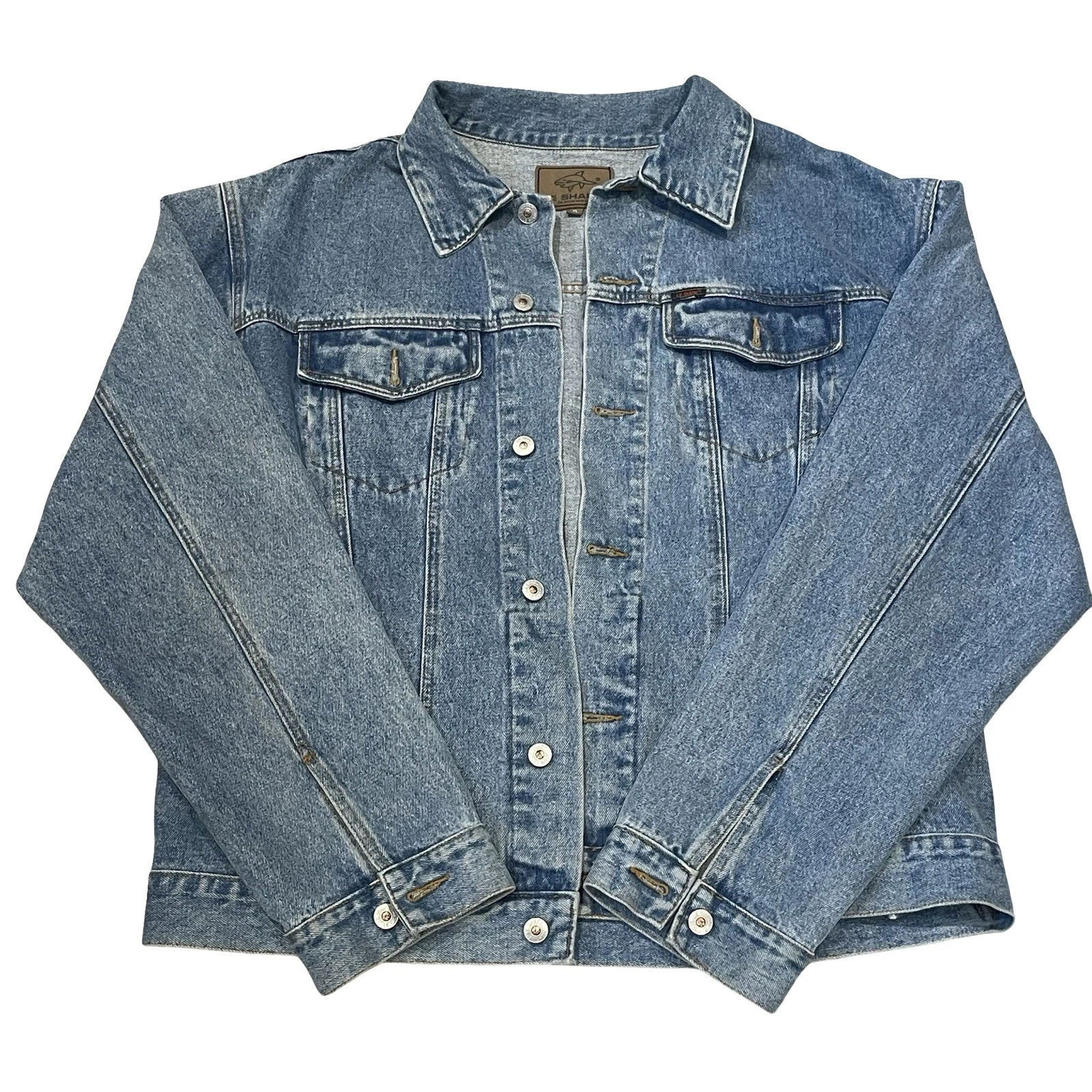Vintage Le Shark Cotton Stonewash Blue Denim Jacket - Size XL