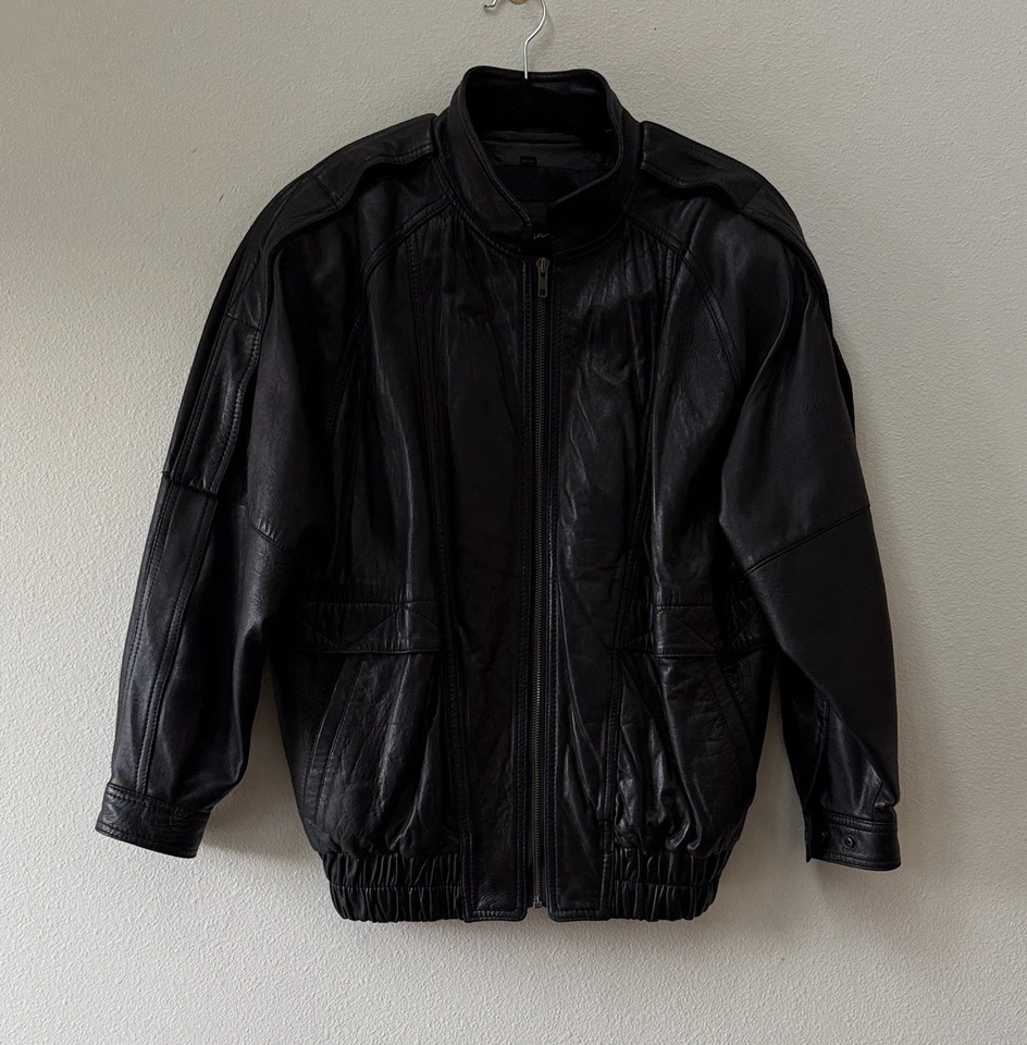 Michael Hoban North Beach leather black bomber jacket 36 - Image 2 of 4