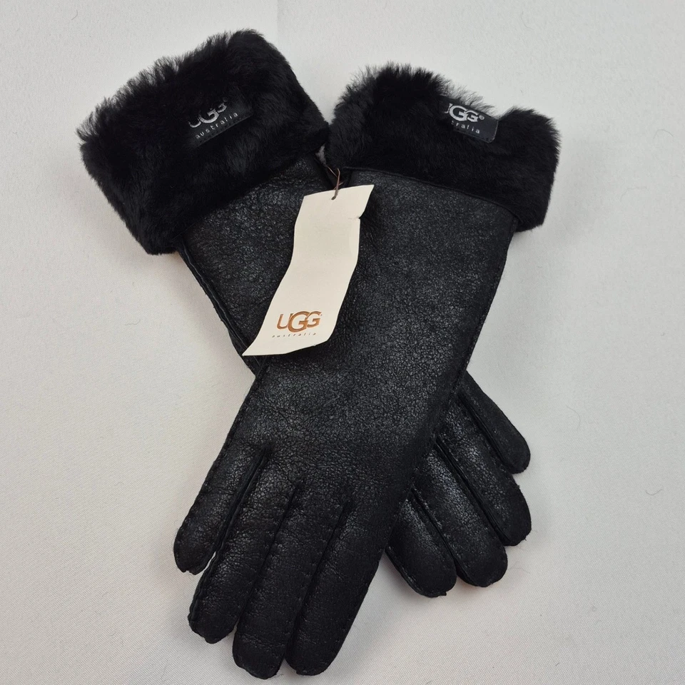 Guantes UGG para mujer de piel de oveja de piel de oveja S puño giratorio de piel negra nuevos con etiquetas WPL9522 Foto 2 de 4