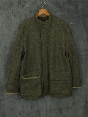M&S Moon Tweed Jacket Mens XL Green Field Coat Windowpane Country Shooting Barn