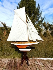 Vintage EXTRA LARGE Pond Yacht Sail Boat Nautical Model Decor 6’ X 6’ Complete