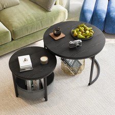 Round Coffee Table,Small Nesting Coffee Tables Living Room Set of 2,Vintage Indu