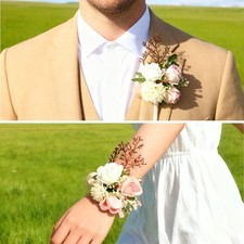 Floral Corsage Boutonniere Set Artificial Wristlet Wedding Prom Dance Ceremony
