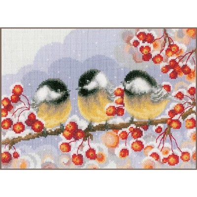 Vervaco Kreuzstich Stickpackung ''3 Meisen unter Beeren'', Zählmuster, 27x19cm