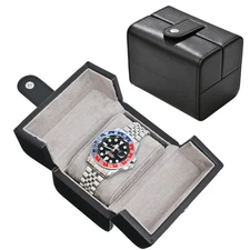 Single Watch Travel Case - Dual-Flap PU Leather Box with Velvet Lining | Prot...