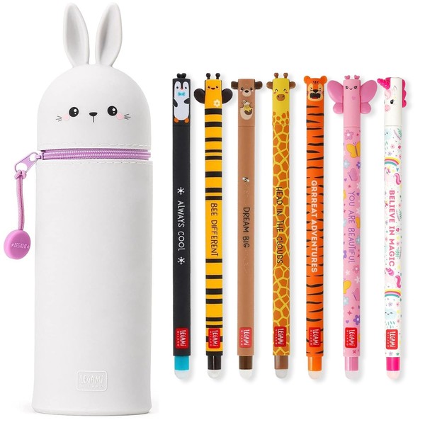 Legami Set Mit 7 Radierbaren Gelstiften + 2-In-1-FedermäPpchen - Mit Thermosensi-image