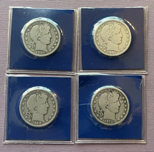 90% Silver Barber Half Dollar 50c Lot of 4 Coins D/O/S Rare