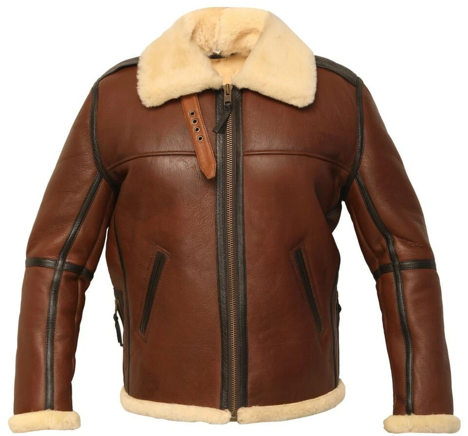 Men's B-3 Jacket WW2 US Navy RAF Aviator Flying Irvin Fur Shearling Real Leather