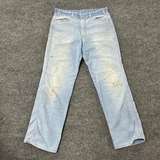 Wrangler Jeans Mens Size 36x30 Light Wash Straight Leg Denim Made in USA Stained
