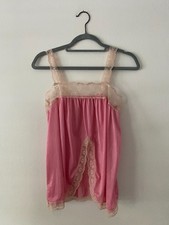 Vintage 1980s Pink Lace Trim Camisole Large Edwardian Art Deco Boho