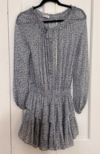 Loveshackfancy silk Blue Floral Popover Dress Sz Small EUC