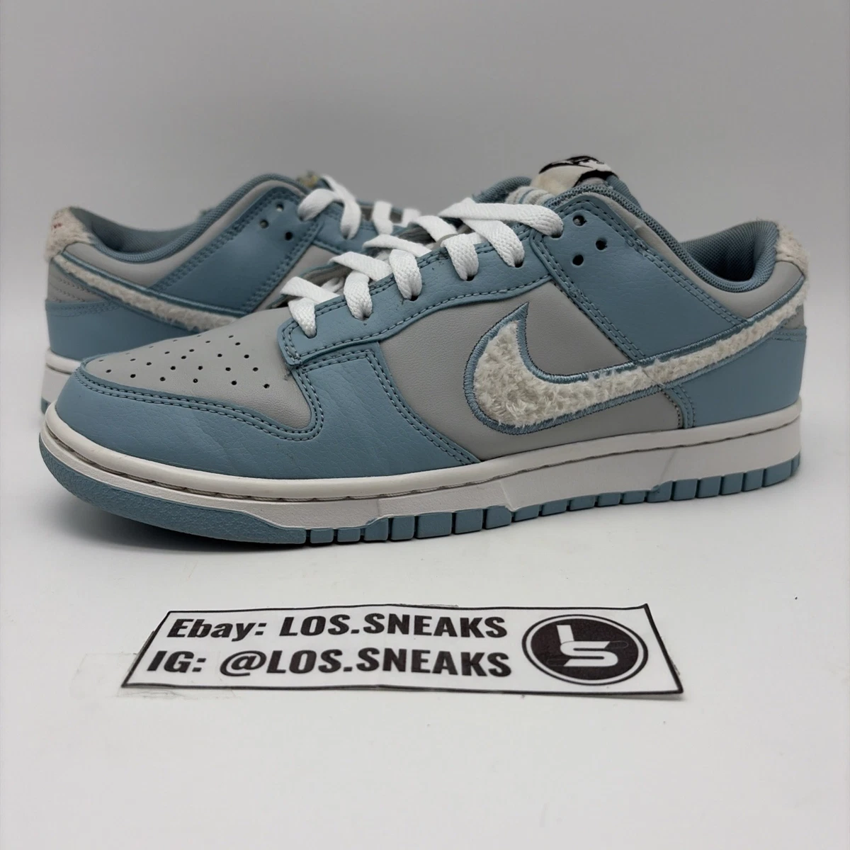Size 8.5 - Nike Dunk Low Fleece Swoosh - Light Blue (FB1871-011) Nike Dunk Low Fleece Swoosh - Light Blue for sale  main image 2