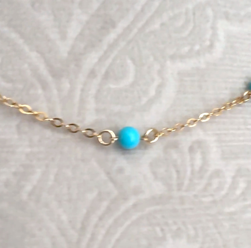 ❤️NEW BC® 14K YELLOW GOLD SLEEPING BEAUTY TURQUOISE 585 STATION NECKLACE 18" 16"