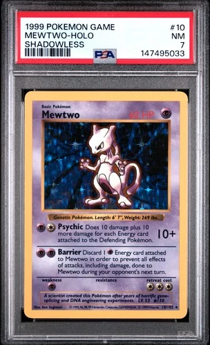 1999 POKEMON BASE SET SHADOWLESS #10 MEWTWO-HOLO PSA 7