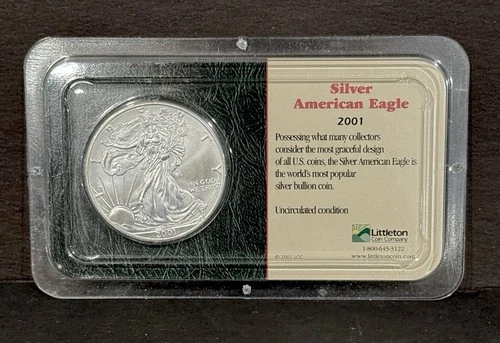 2001 American Silver Eagle 1 oz .999 Fine Silver Uncirculated Littleton Pack