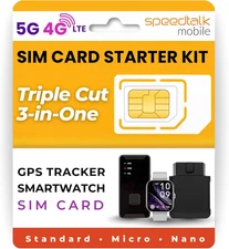 GPS Tracker SIM Card Starter Kit | 3 in 1 Universal Simcard: Standard, Micro, Na